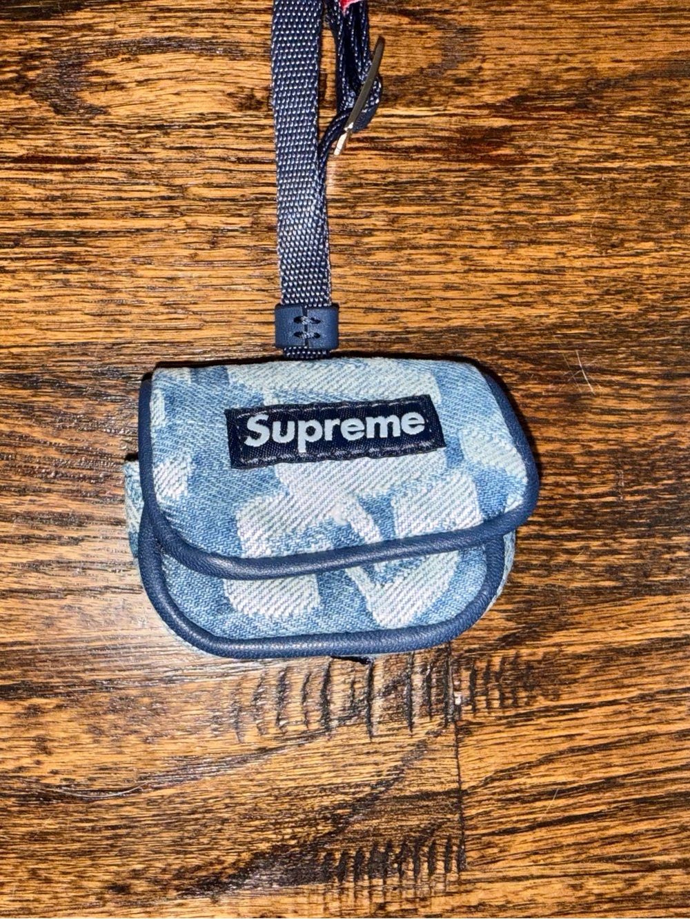 Supreme SS22 Fat Tip Jacquard Denim Airpod Case Headphones Pouch Blue Denim